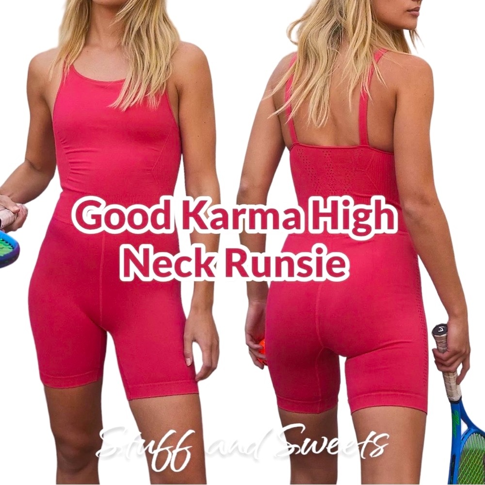 Free People Hot Pink High-Neck Romper 6” inseam